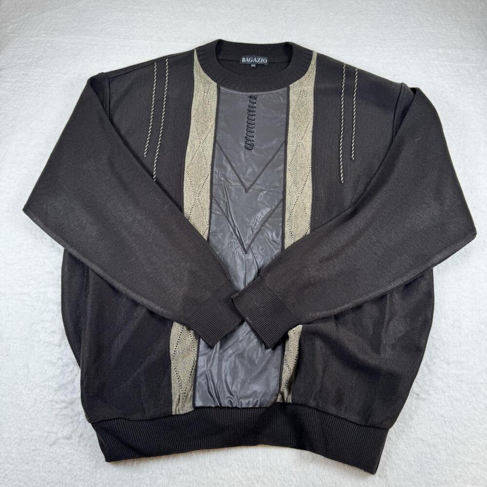 Bagazio Sweater Mens Size 2XL Brown Crew Neck Geometric Knit Pullover Casual